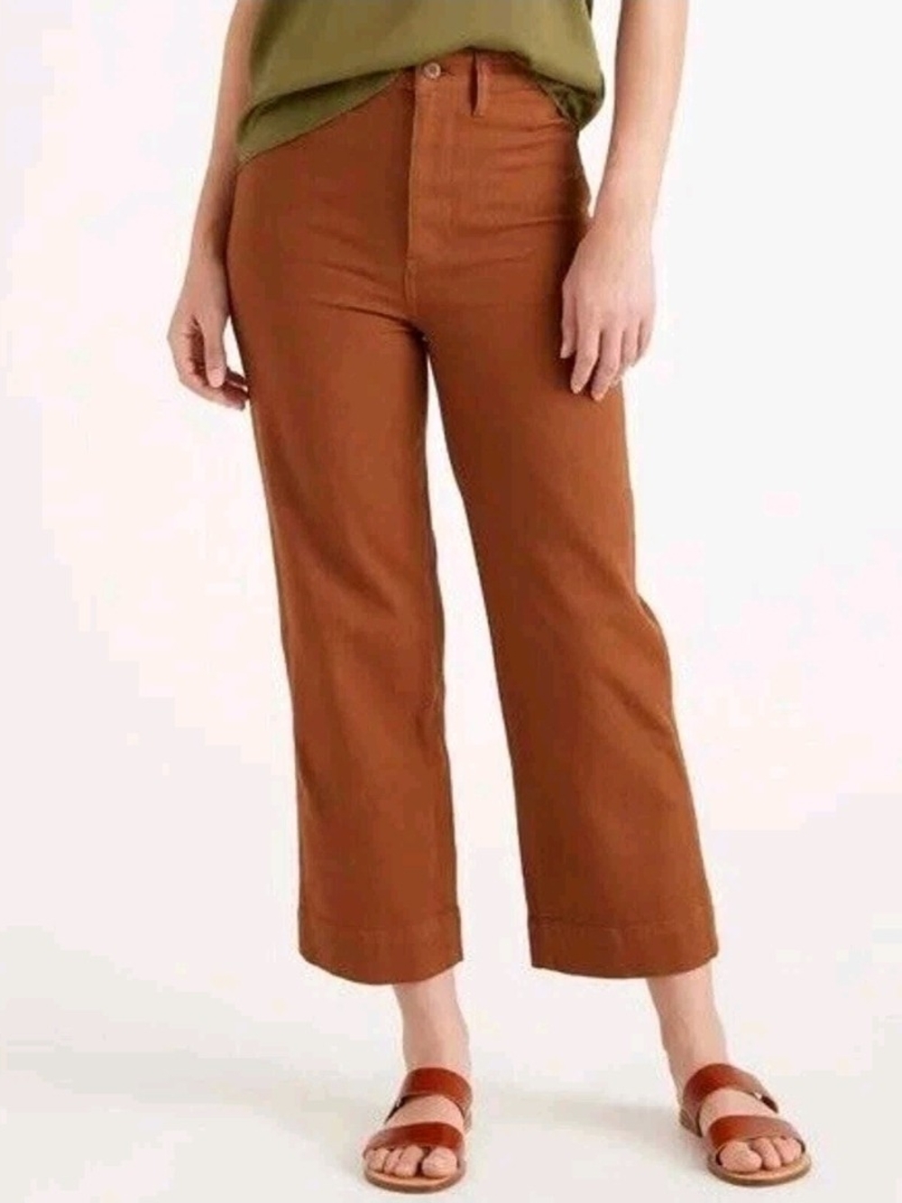 Quince Stretch Cotton Twill Wide-Leg Crop Pant Rust Brown High Rise Size 24  NEW